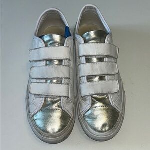 VANS White and Silver Leather Sneakers with Velcro Straps